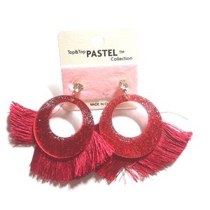 Pastel Collection Glittery Red Tassel Earrings